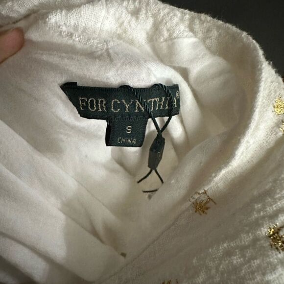 For Cynthia White Dress with Gold Palm Tree Print Sleeveless NEW Size Small - Picture 6 of 12
